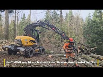 mit Rungenwagen und Holzgreifer